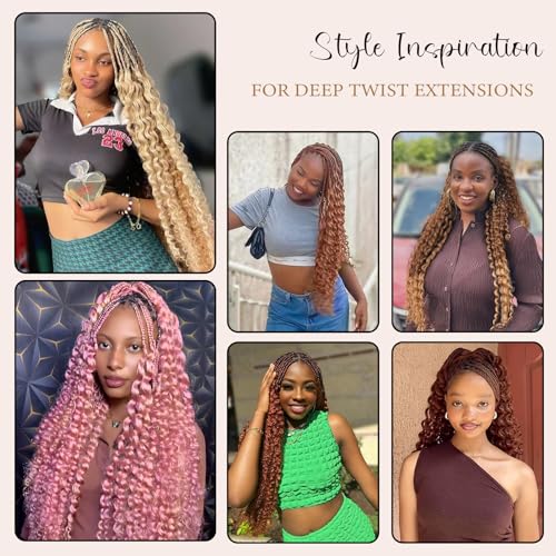 QANSFA Deep Wave Crochet Hair 10 Inch for Black Women, Curly Ends, Pre-Looped, 7 Packs, Black to Light Auburn