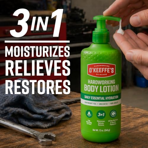 O'Keeffe's Hardworking Body Lotion 12 oz Pump - 2 Pack, Fragrance-Free, Hydrating for Dry Skin