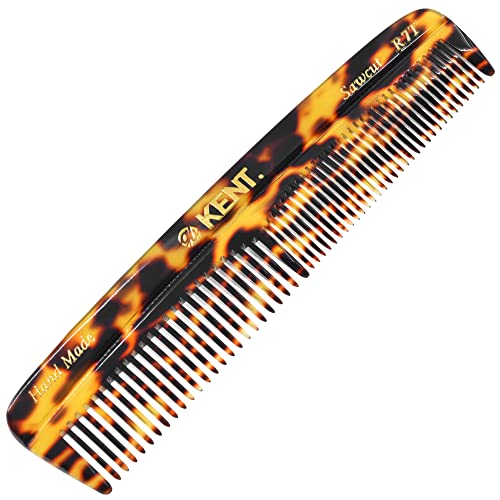 Kent R7T TY Fine and Wide Tooth Hair Comb, Handmade Pocket Comb for Mens Beard and Mustache for Everyday Grooming and Styling, Sawcut Hand polished, Made in England
