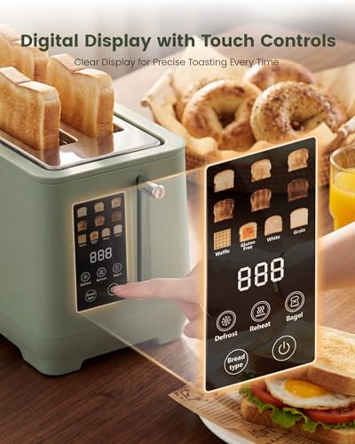 Amaste Green 4-Slice Retro Toaster with Touch Screen & Digital Countdown