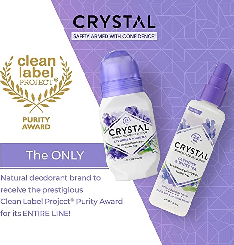 Natural Mineral Deodorant Roll-On Lavender & White Tea 4 Pack - Long-Lasting Unisex