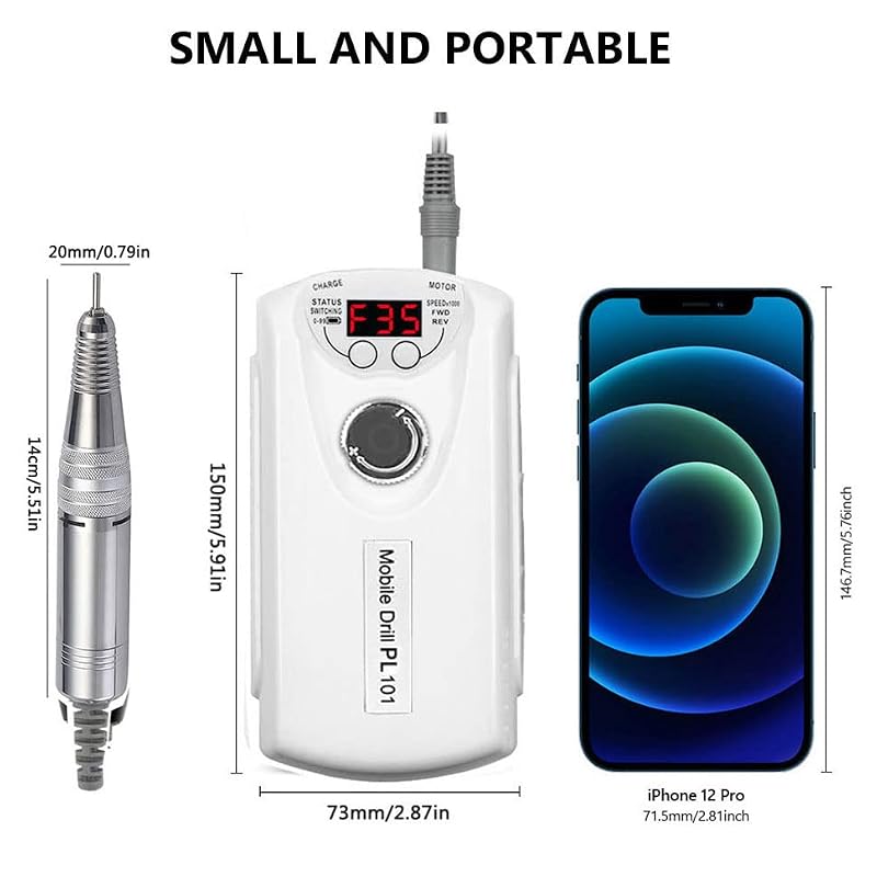 Electric Nail Drill Machine - Rechargeable 35000 RPM Nail File with Variations - Ee White