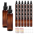 4 oz Amber Plastic Spray Bottles Pack of 36 with Funnels & Labels - Travel & Essential Oils