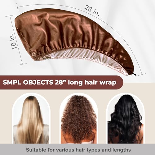 Satin Hair Wrap Towel for Curly Hair - Double Layer Turban with Bamboo Inner - Bronze