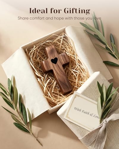 Brown 100-Pack Wooden Cross Fidget with Organza Bags - Handmade Pocket Prayer Cross