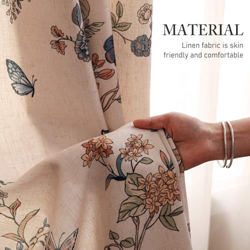 Cornucopi Linen Printed Curtains Set - 2 Panels 65x63 Inches for Elegant Windows