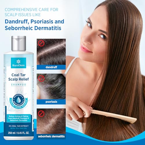 Roycederm Coal Tar Dandruff Shampoo with Scalp Massager Brush – Extra Strength 2% for Dandruff & Psoriasis