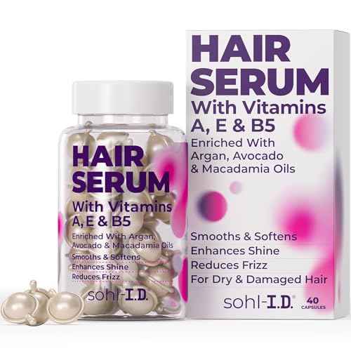 sohl-I.D. Hair Serum with Vitamins, Treatment for Dry & Damaged Strands, Reduces Frizz, Enhances Shine, Moisturizer for Silky Smooth Locks, Non-Greasy Formula for Manageable Results - 40 capsules
