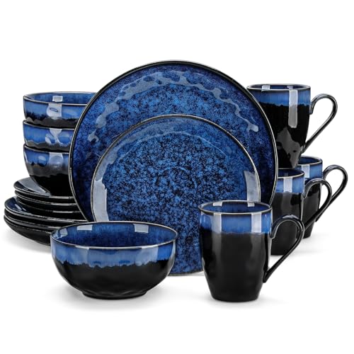 Vancasso Starry 16-Piece Dinnerware Set for 4 Blue Handmade Reactive Glaze