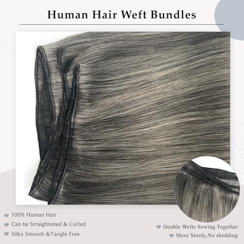 Salt and Pepper Hair Wefts Sew-in Hair Extensions - Grey White Highlights - 12 Inch, 80G - Variation of THIS listing