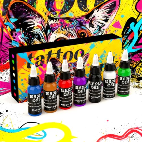 Gold Plume MS-30-7 7-Color Tattoo Ink Set 1oz Pigment Kit for Professionals & Beginners