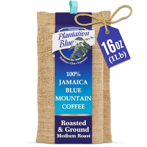 Blue Mountain Coffee Ground 16oz - Jamaican Blue Mountain Medium Roast, Freshly Brewed, Premium Plantation Blue