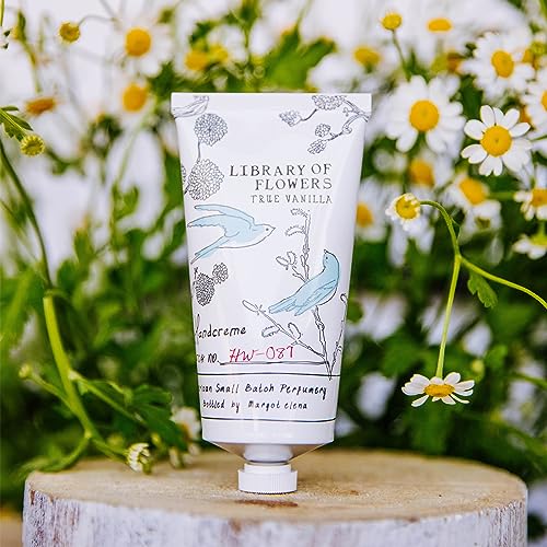 Library of Flowers True Vanilla Hydrating Hand Cream - Nourishing Moisturizer for Soft Skin, Travel Size