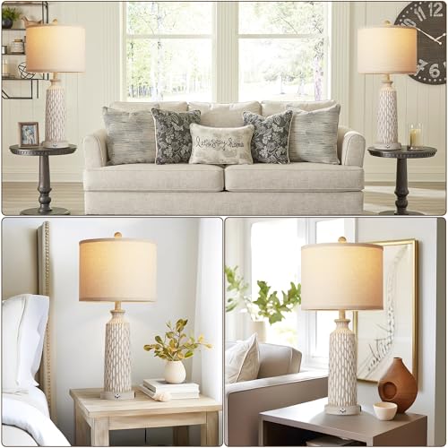 QiMH 26-Inch Farmhouse Table Lamps Set of 2 - Off-White Beige White Decor