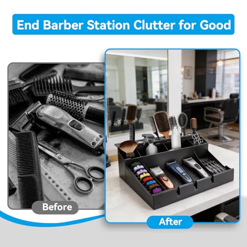 Barber Station Organizer, Barber Clipper Tray Organizer Storage Salon Grooming Station Hairstylist Organizer Clipper Guard Organizer Holder, Detachable Barber Tools Organizer