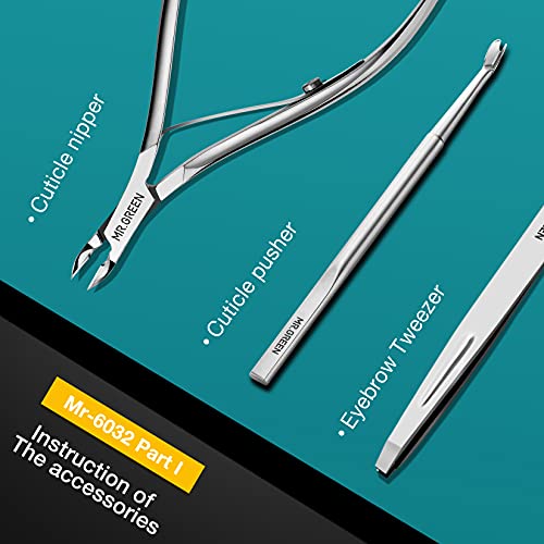 MR.GREEN 7in1 Manicure Sets Personal Care Tools Stainless Steel Professional Nail Clippers Pedicure Set Travel Case Kits (Mr-6032)