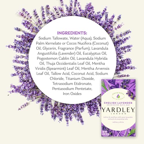 Yardley London Nourishing Bath Soap Bar English Lavender, Calms & Soothes with Pure Lavender Extracts & Essential Oils 4.0 oz Bath Bar, 2 Soap Bars (Pack of 2)
