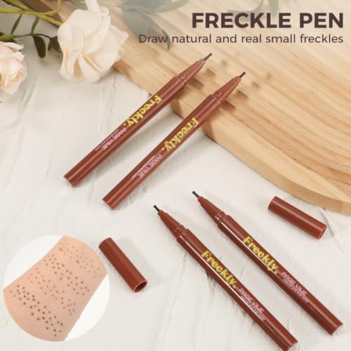 2PCS Freckle Pen, Soft Dot Faux Freckle Stamp for Natural Lifelike Sun-kissed Makeup, Waterproof & Long Lasting Quick Dry Magic Fake Freckles Stain Marker (01 Light & 02 Medium)