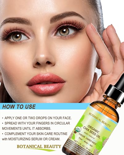 Organic Chia Seed Oil 4 Fl Oz - Virgin Cold-Pressed Face, Skin, Hair Moisturizer
