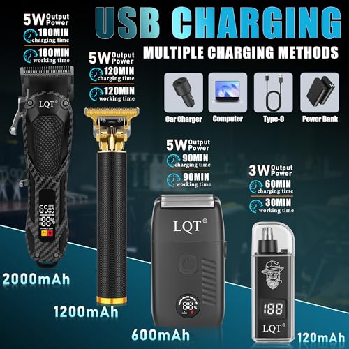 Black Hair Clippers for Men with LED Power Display | 4-Piece Grooming Kit