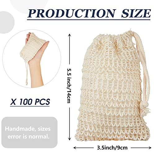 Cunhill 100 Pack Soap Saver Bag Bar Exfoliating Pouch Sisal Soap Savers Mesh Bag with Drawstring Foaming and Drying Holder for Bath and Shower