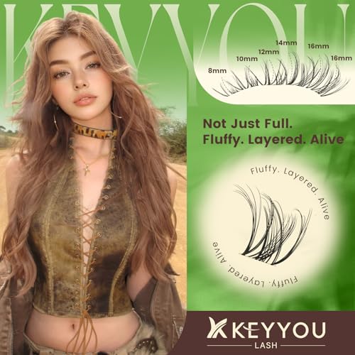KEYYOU Nova Lash Clusters Kit - Natural D Curl 8-16mm Mixed Tray - Variation of THIS listing