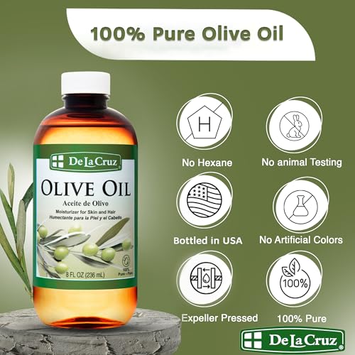 Pure Olive Oil for Hair & Skin - Expeller Pressed Moisturizer, 8 Fl Oz (Pack of 2)