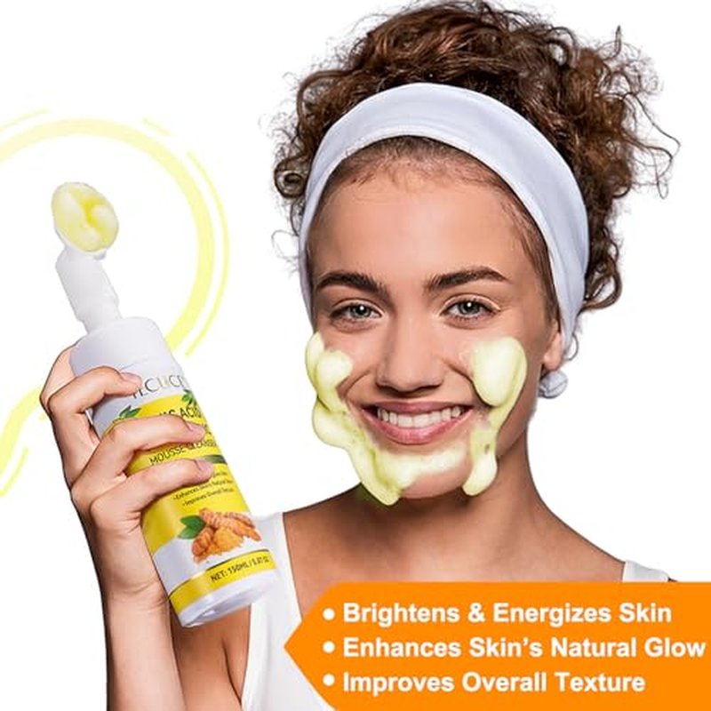 2 Pack Turmeric Cleansing Mousse,Kojic Acid Facial Cleanser for Fce Wash and Firming Skin,Remove Excess Keratin-Deep Clean Pores 150ML