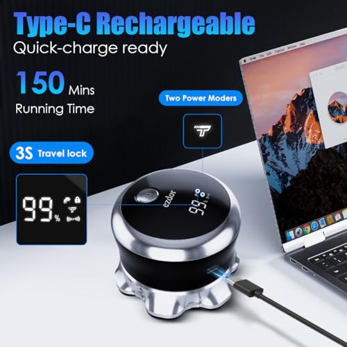 Electric Head Shaver for Bald Men - 7D Rotary Skull Razor Waterproof with LED Display - Black