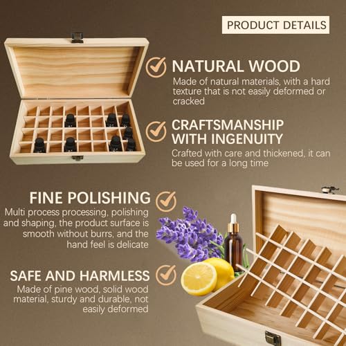 32 Slots Wooden Essential Oil Organizer - Travel & Display Box, JasCherry