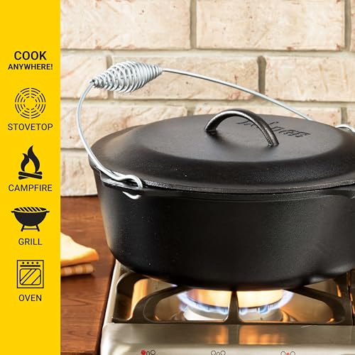 9 Quart Pre-Seasoned Cast Iron Dutch Oven with Bail Handle - Versatile Camping & Kitchen Cookware