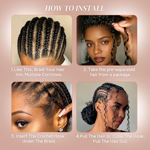 Lounoke Deep Wave Feather Crochet Hair 12in 1B Human Hair Blend, Natural Look