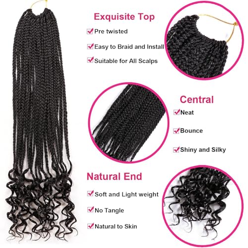 URNice 7 Pack 24 Inch Boho Goddess Box Braids Crochet Hair for Black Women - 1B#