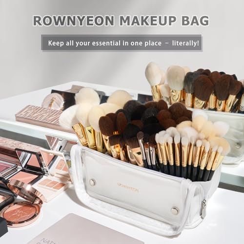 ROWNYEON Makeup Brush Bag, High Capacity Stand-Up Makeup Brush Holder, Travel Professional Cosmetic Bag Artist Organizer Bag Large Makeup Brush Case with Adjustable Divider (Brushes Not included)