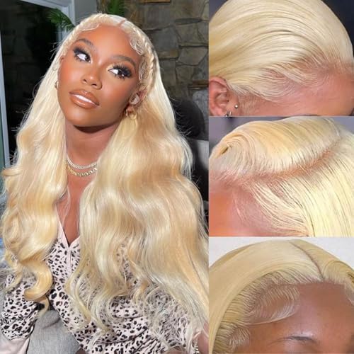13x6 Lace Front Human Hair Wig 26 Inch Body Wave Blonde Pre Plucked HD Lace Frontal
