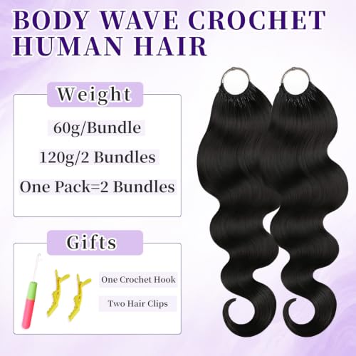 20 Inch Natural Black Feather Crochet Human Hair Body Wave - 120g