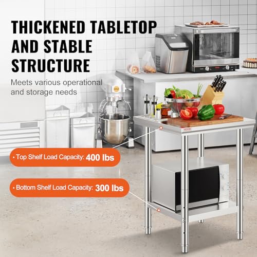 Stainless Steel Commercial Kitchen Prep Work Table - 24x24x32 Inch, Adjustable Undershelf, VEVOR