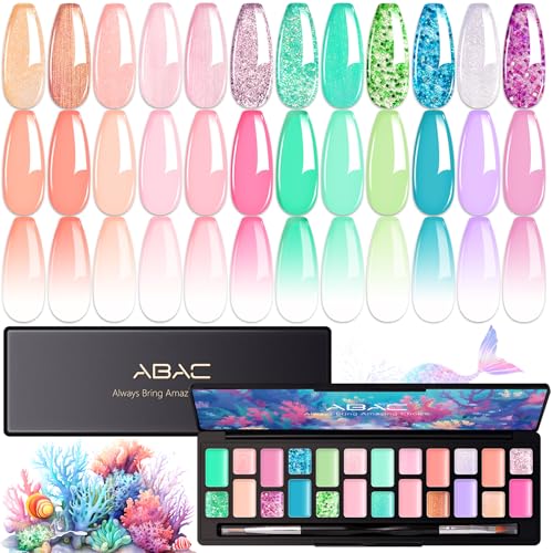 Mermaid Fairy 24 Color Patting Gel Polish Palette with Glitter Ombre Shades - Ocean Coral & Mermaid-Inspired Nail Art