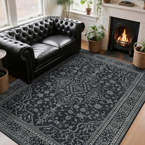 8x10 Rectangular Washable Area Rug - Black & White Living Room Bedroom Dining