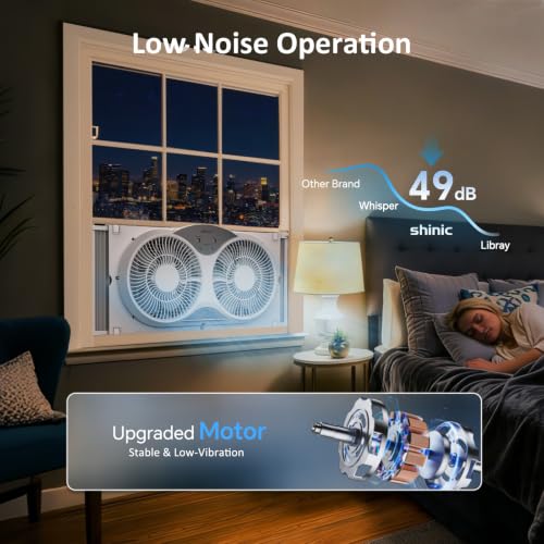 9-Inch Twin Window Fan - Reversible Airflow, Low Noise, Adjustable Size
