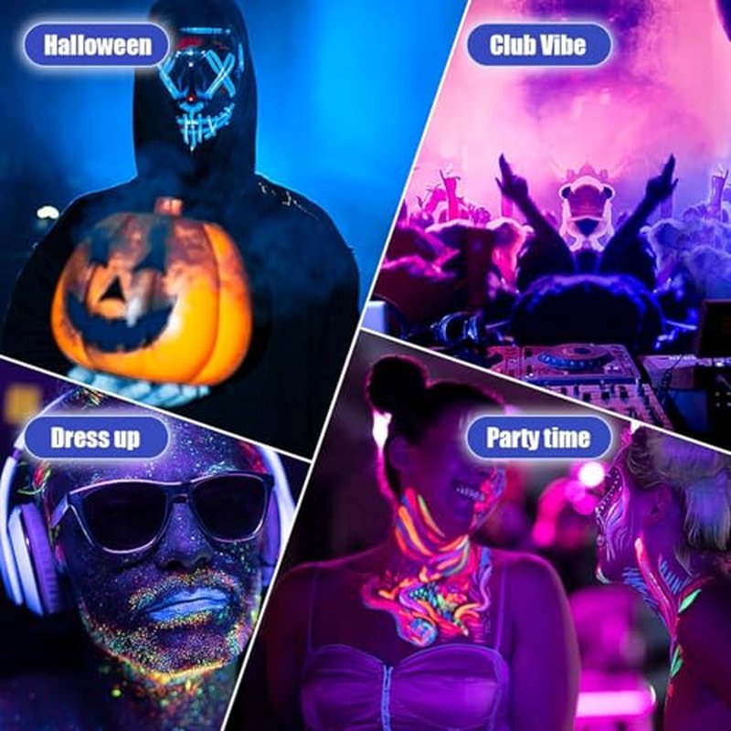 Glow in The Dark Face Body Paint, Glow In The Dark Under UV Black Light Sticks Makeup Neon Face Painting Kits for Adult Halloween Festival Accessory Glow Party Supplies (24)