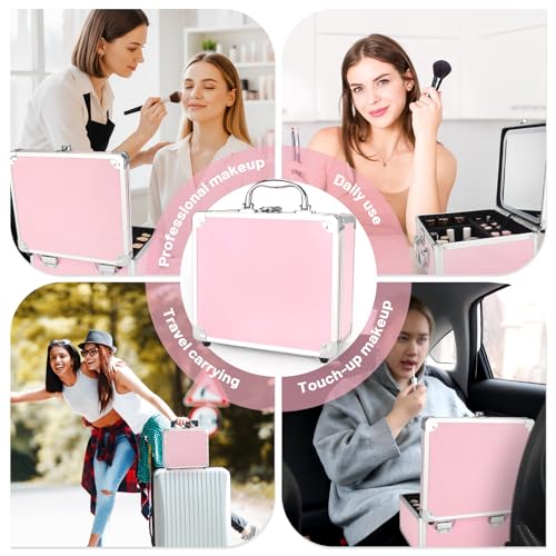 HAISKY Icy Pink Makeup Case with LED Mirror, Lockable Portable Vanity Organizer