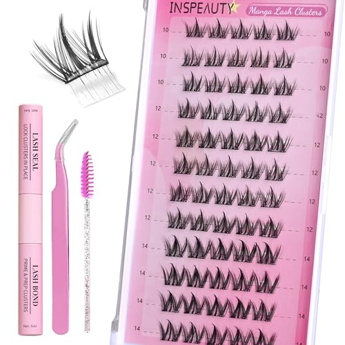Self Adhesive Manga Eyelash Clusters Press-On Lashes No Glue Needed Pre Glued Eyelash Clusters Volume Anime Lash Clusters Individual Lashes by INSPEAUTY