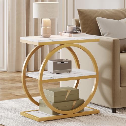 Tribesigns White 3-Tier Industrial End Table with Storage Shelves, Slim Nightstand