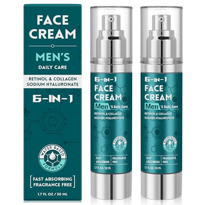 6-in-1 Face Cream for Men: Hydrating Water Based Men Face Moisturizer with Retinol, Collagen, Sodium Hyaluronate - Mens Anti Aging Face Cream for Day and Night Use