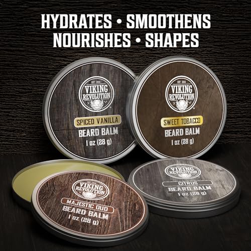 Viking Revolution Beard Balm Variety Pack (1oz each) - Styles, Strengthens and Softens Beards - Sandalwood, Pine & Cedar, Bay Rum, Clary Sage, Spiced Vanilla, Sweet Tobacco, Majestic Oud, Citrus
