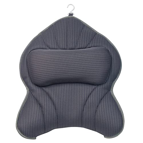 Extra Thick Large Bath Pillow with Neck,Back,Head Support for Bathtub, Spa, Soaking Gray(19''x15'')