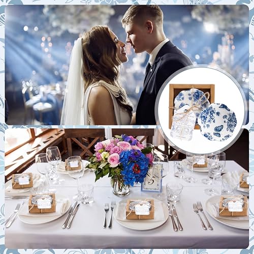 Teenyyou 50 Pack Small Ceramic Bowls - Blue Floral Wedding Favors & Holiday Party Serveware