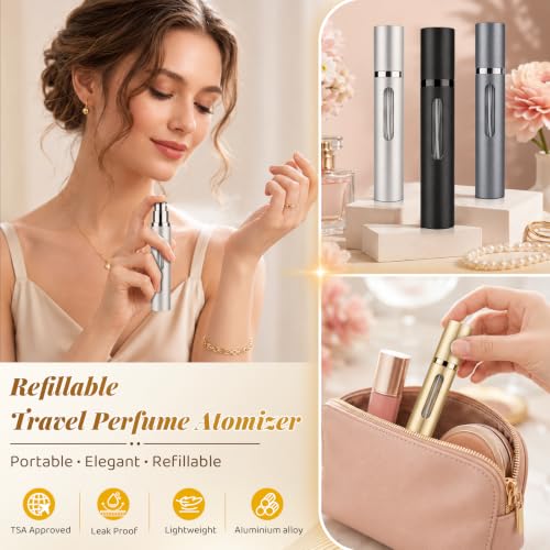 Refillable Perfume Atomizer 10ml Travel Bottle - Black, Gold & Grey