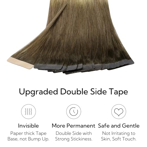 Hotbanana Tape-In Hair Extensions 16 Inch Ombre Walnut to Ash Brown 20pcs 50g